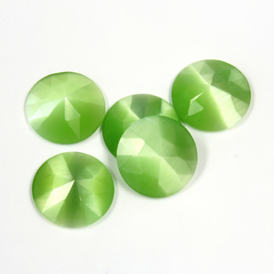 Fiber-Optic Flat Back Cabochon - Rauten Rose Round 12MM CAT'S EYE LT GREEN