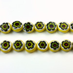 Glass Millefiori Bead - Flat Round 08x4MM YELLOW BLACK RED (17)