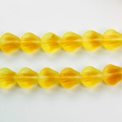 Czech Pressed Glass Engraved Bead - Fan/Shell 08MM MATTE TOPAZ-RED 17801