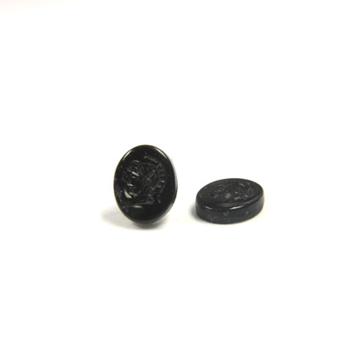 Glass Flat Back Intaglio - Warrior Head Oval 10x8MM JET Left Facing