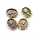 Glass Flat Back Engraved Intaglio Flower with Chaton - Oval 10x8MM GOLD on LT AMETHYST