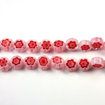 Glass Millefiori Bead - Flat Round 06x3MM WHITE RED (09)
