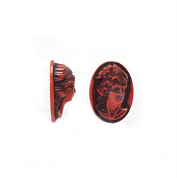 German Plastic Cameo - Raised Woman's head Oval 25x18MM CORAL ANTIQUE