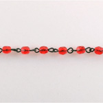 Linked Bead Chain Rosary Style with Glass Fire Polish Bead - Round 4MM RUBY-JET