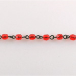 Linked Bead Chain Rosary Style with Glass Fire Polish Bead - Round 4MM RUBY-JET