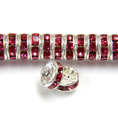 Czech Rhinestone Rondelle - Round Wavy 06MM FUCHSIA-SILVER