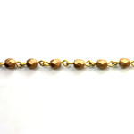 Linked Bead Chain Rosary Style with Glass Fire Polish Bead - Round 4MM MATTE GOLD-Brass