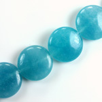 Gemstone Bead - Smooth Round Lentil 18MM Dyed QUARTZ Col. 30 AQUA