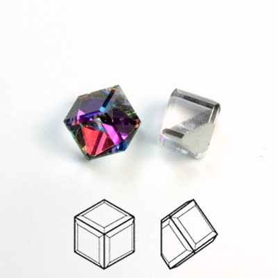 Cut Crystal Flat Back Foiled 3/4 Angled Cube 06MM VITRAIL MEDIUM