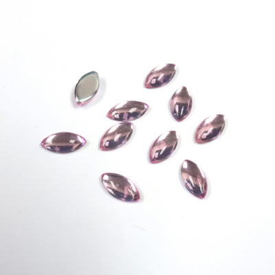 Plastic Flat Back Foiled Cabochon - Navette 08x4MM ROSE