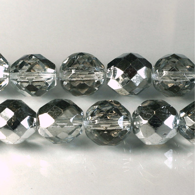 Czech Glass Fire Polish Bead - Round 12MM 1/2 Coated CRYSTAL/CAL