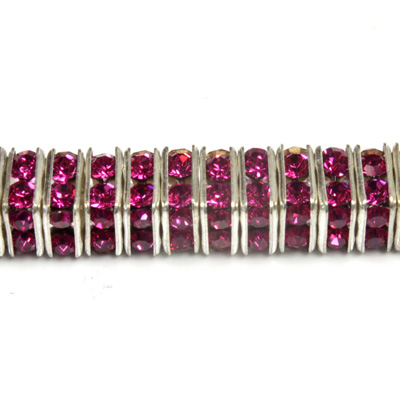 Czech Rhinestone Rondelle - Square 06MM FUCHSIA-SILVER