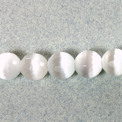 Fiber Optic Synthetic Cat's Eye Bead - Round Faceted 10MM CAT'S EYE WHITE