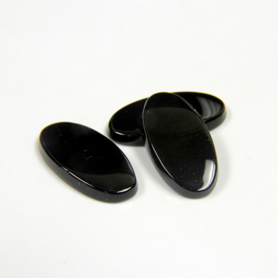 Gemstone Flat Back Single Bevel Buff Top Stone - Oval 18x9MM BLACK ONYX