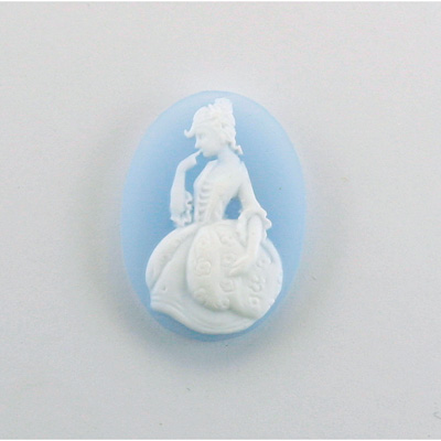 Plastic Cameo - Girl Oval 25x18MM WHITE ON BLUE