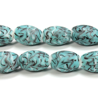 Glass Lampwork Bead - Oval Smooth 20x14MM MATTE BLUE MATRIX