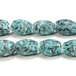 Glass Lampwork Bead - Oval Smooth 20x14MM MATTE BLUE MATRIX