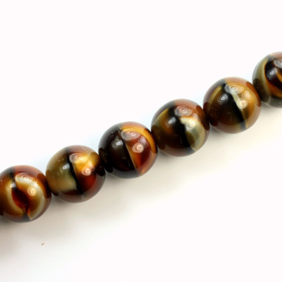 Czech Pressed Glass Bead - Smooth Round 10MM TIGEREYE