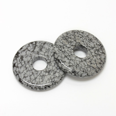 Gemstone Bead - Donut Round Smooth 40MM SNOWFLAKE OBSIDIAN