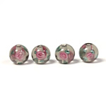 Czech Glass Lampwork Bead - Smooth Round 08MM Flower ON BLACK DIAMOND