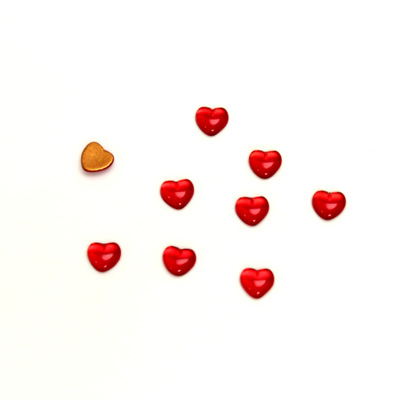 Glass Medium Dome Foiled Cabochon - Heart 04x4MM RUBY