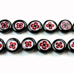 Glass Millefiori Bead - Flat Round 10x4MM BLACK WHITE RED (35)