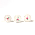 Czech Glass Lampwork Bead - Smooth Round 10MM Flower PINK ON WHITE (00048)