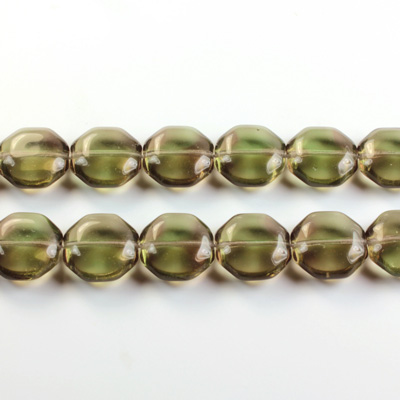 Czech Pressed Glass Bead - Smooth Octagon 12MM 2-TONE EMERALD-GREY