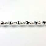 Linked Bead Chain Rosary Style with Glass Fire Polish Bead - Round 4MM SILVER-SILVER