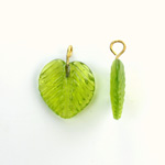 Glass Pendant Leaf with Brass Loop 16MM OLIVE