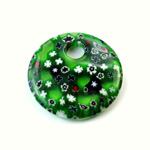 Glass Millefiori Pendant - Round Hoop 32MM GREEN WHITE (31)