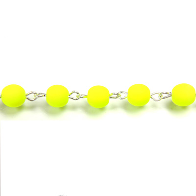 Linked Bead Chain Rosary Style with Glass Pressed Bead - Round 6MM MATTE NEON YELLOW-SILVER