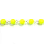 Linked Bead Chain Rosary Style with Glass Pressed Bead - Round 6MM MATTE NEON YELLOW-SILVER