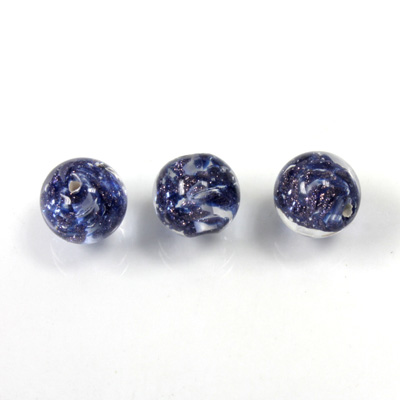 Czech Glass Lampwork Bead - Round 10MM BLUE COPPER SILVER LINE 92187