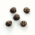 Czech Pressed Glass Engraved Bead - 09x8MM GOLD ON JET