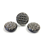 Glass Flat Back Engraved Button Top - Round Basket Weave 13.5MM SILVER COATED