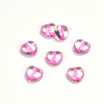 Czech Pressed Glass Bead - Smooth Heart 08x8MM CRYSTAL PINK LINE