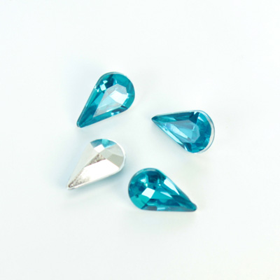 Plastic Point Back Foiled Stone - Pear 13x8MM AQUA