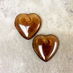 Czech Pressed Glass Pendant - Smooth Puff Heart 15MM SMOKE TOPAZ