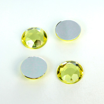 Plastic Flat Back Foiled Rose Cut Rhinestone - Round 13MM JONQUIL