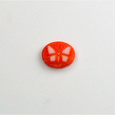 German Glass Cameo Butterfly Oval 10x8MM WHITE ON RED