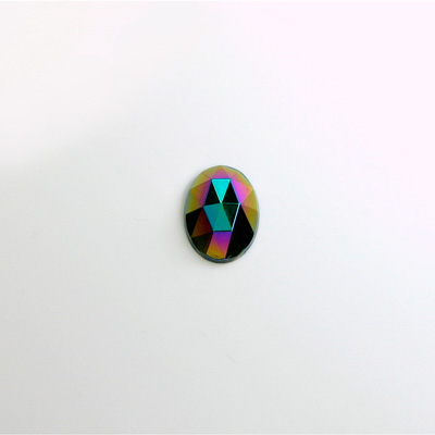 Glass Flat Back Rauten Rose - Oval 08x6MM IRIS GREEN Coated