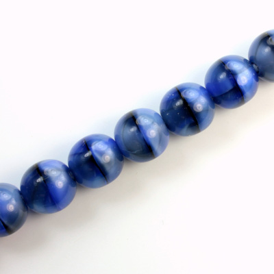 Czech Pressed Glass Bead - Smooth Round 10MM TIGEREYE BLUE