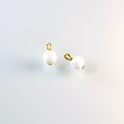 Pressed Glass Bead with 1 Brass Loop - Round 06MM CHALKWHITE/Brass