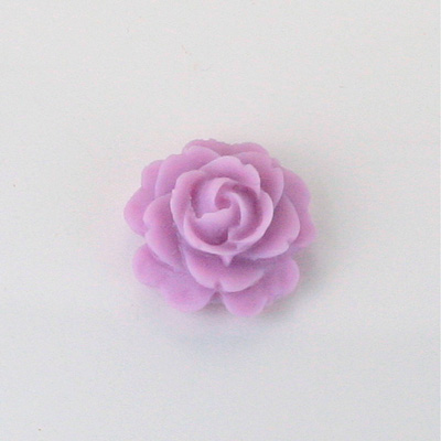 Plastic Carved No-Hole Flower - Rose Bloom 15MM MATTE LT PURPLE