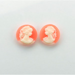 Plastic Cameo - Woman with Ponytail Round 12MM IVORY ON CORNELIAN