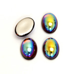 Glass Medium Dome Foiled Cabochon - Coated Oval 14x10MM SMOKE TOPAZ AB