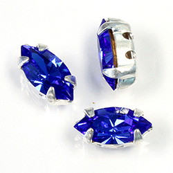 Crystal Stone in Metal Sew-On Setting - Navette 10x5MM SAPPHIRE-SILVER