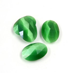 Fiber-Optic Flat Back Cabochon - Rauten Rose Oval 14x10MM CAT'S EYE GREEN