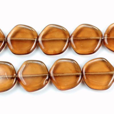 Czech Pressed Glass Bead - Smooth Flat Baroque Coin 15MM Coated SMOKE TOPAZ